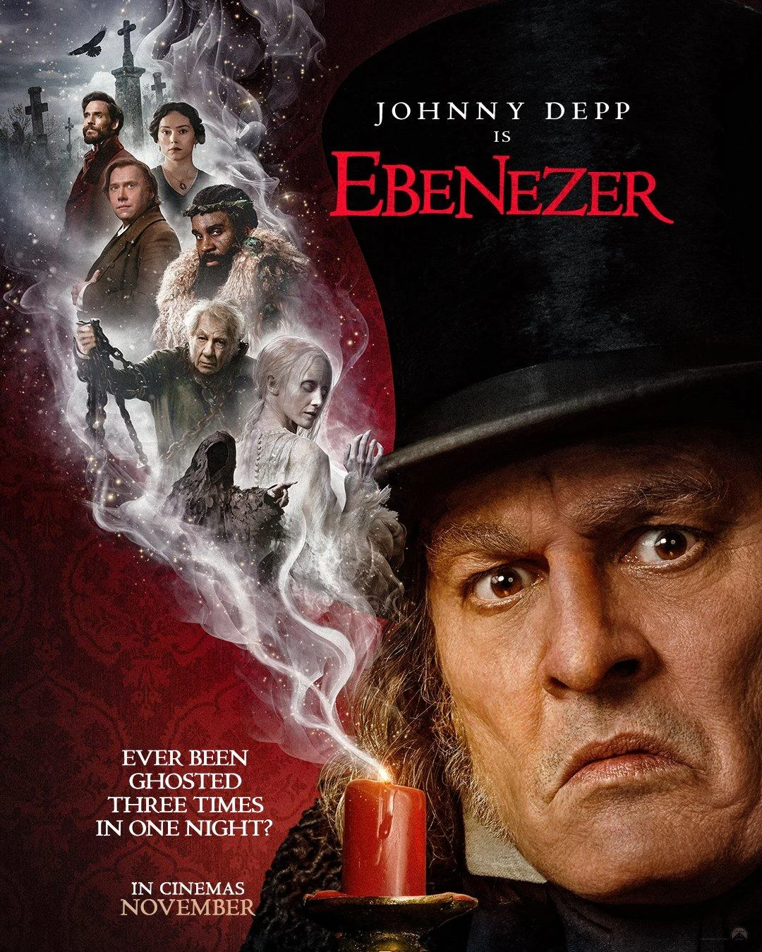 Pôster de Ebenezer e os Fantasmas do Natal: Johnny Depp enfrenta um Natal sombrio em nova adaptação de Charles Dickens